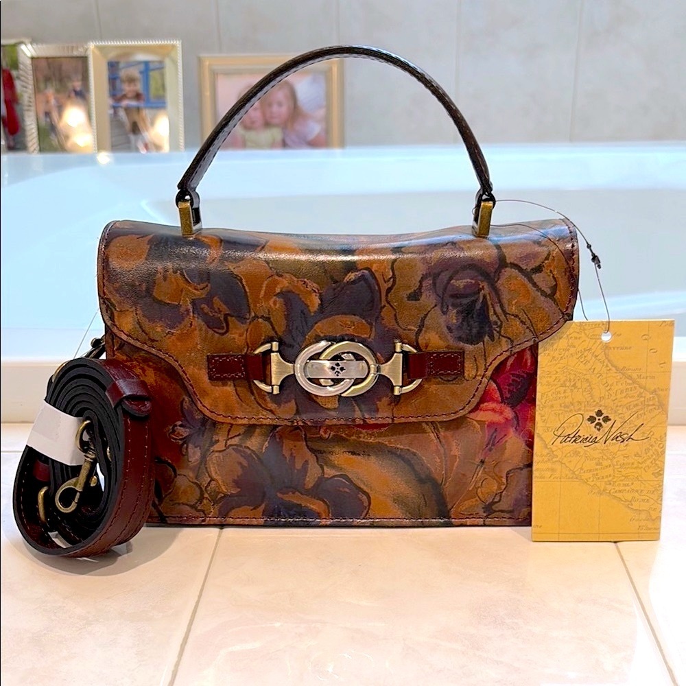 Patricia Nash Porcili Leather Print Floral Satchel with Crossbody Strap. NWT